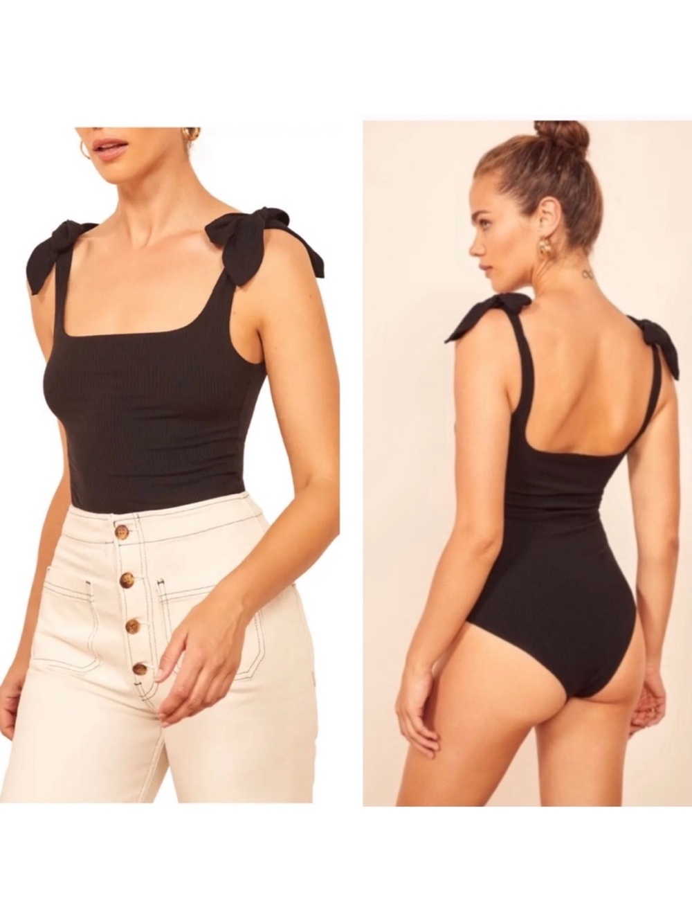 Reformation Kai Tie Strap Bodysuit Black Sz S